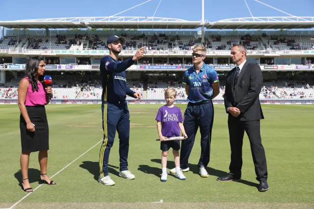 James Vince and Sam Billing do the coin toss