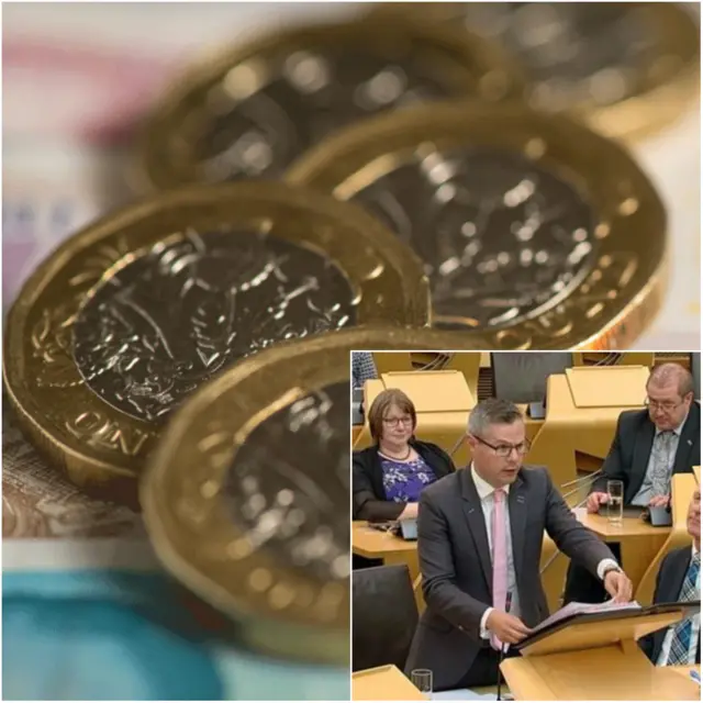 Pound coins with inset of Derek Mackay