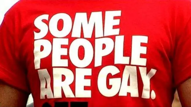 T-shirt reading: 'Some people are gay'