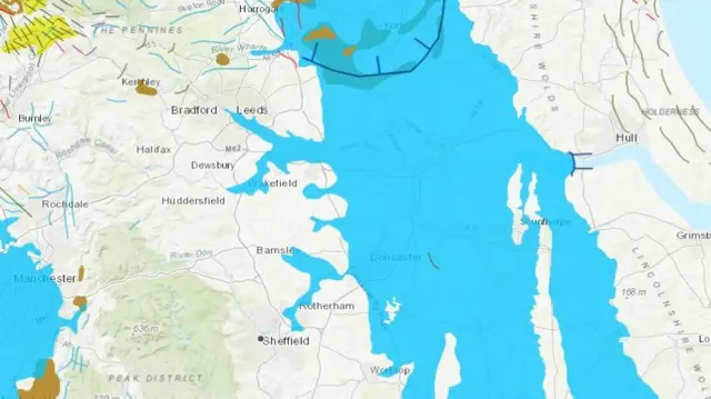 Glacier map showing Doncaster under a vast lake