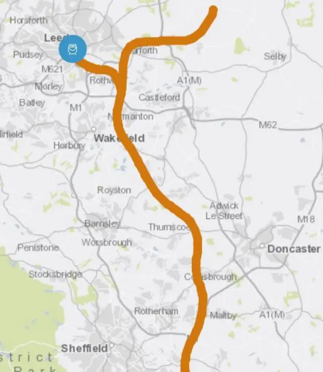 HS2 route in Yorkshire