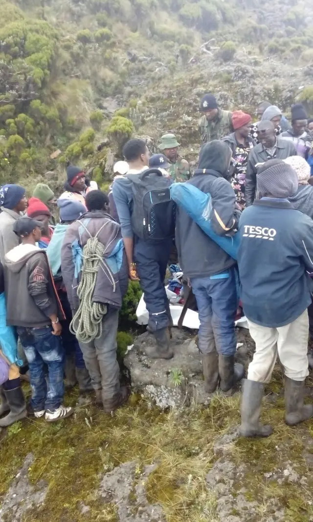 Rescue workers at the scene of a plane crash in the Aberdares, Kenya