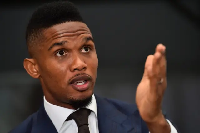 Samuel Eto'o speaks at a gala in London, on March 9, 2015