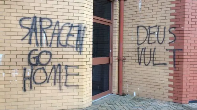 Racist graffiti on a mosque in North Lanarkshire