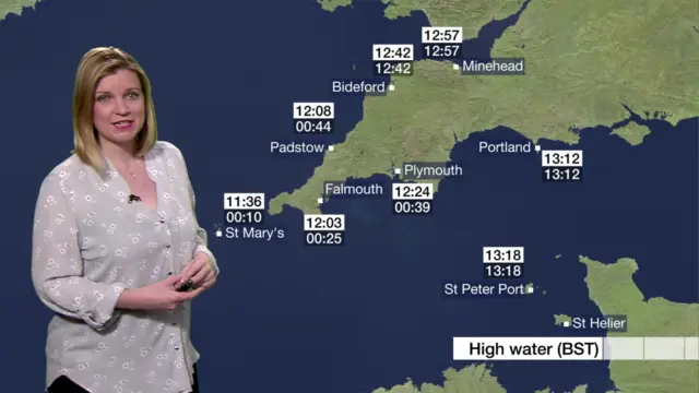 high tide times map for Devon and Cornwall