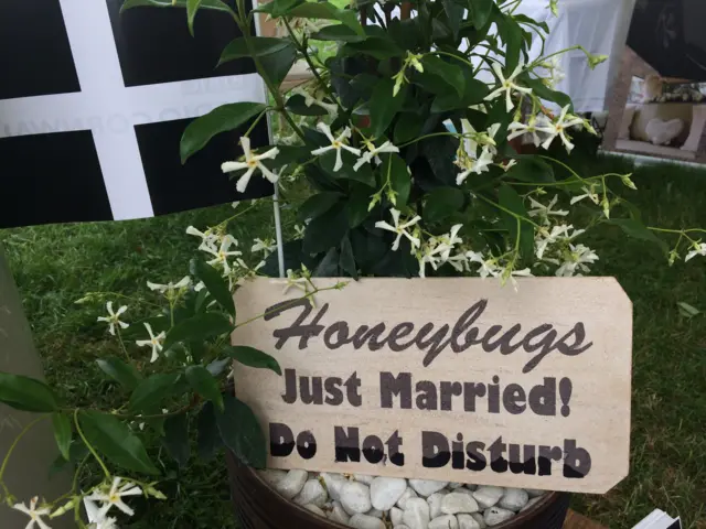 Sign reading “Just married! Do not disturb”