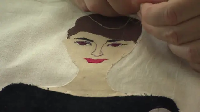 embroidered image of Audrey Hepburn