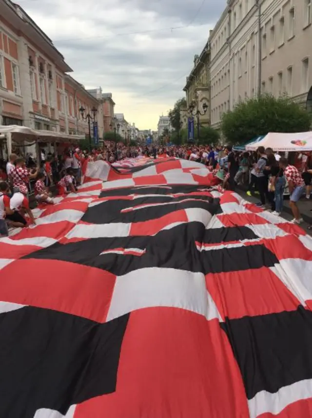 Croatia fans unfurl their flag