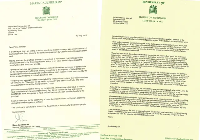 The resignation letters of MPs Maria Caulfield and Ben Bradley