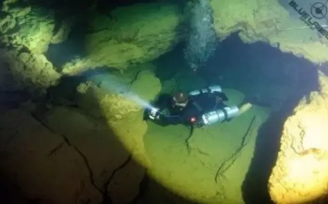 Diver in a cave