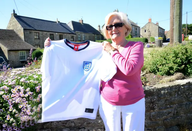 lady Elsie with an England shirt