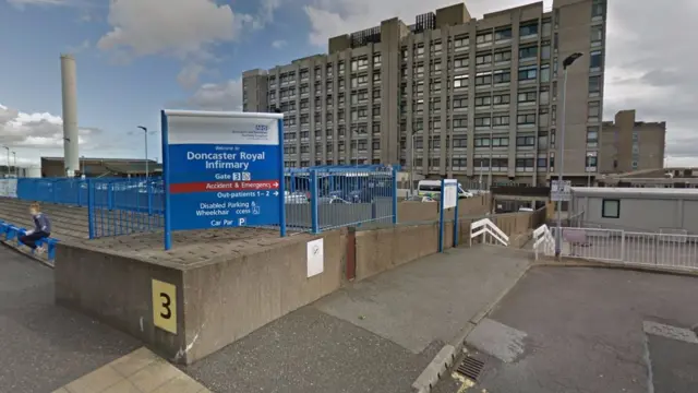 Sign and building at Doncaster Royal Infirmary