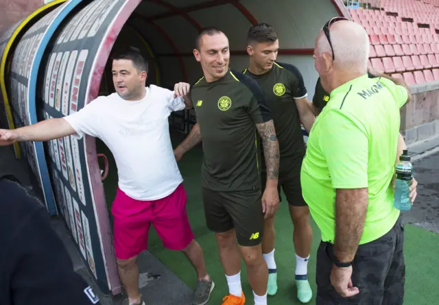 Celtic captain Scott Brown has a laugh during training