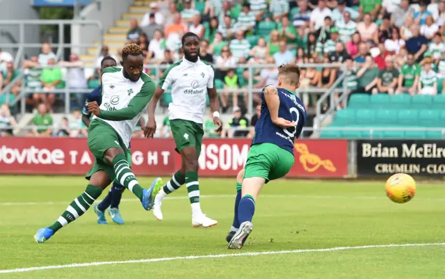 Celtic's Moussa Dembele scores against Shamrock Rovers