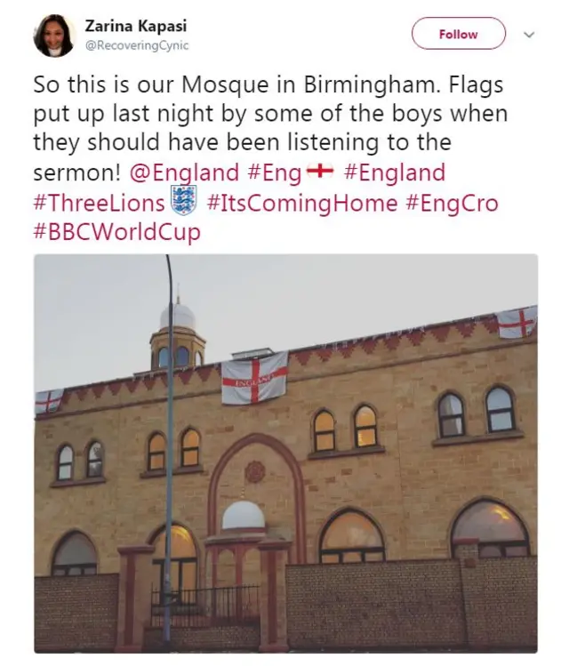 England fan tweets in Birmingham