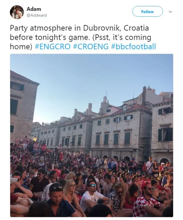 England fan tweets from Croatia