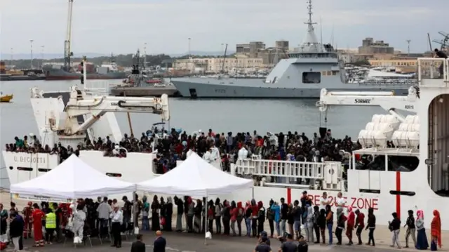 The migrants eventually ended up on the coastguard ship Diciotti, seen in this June file photo