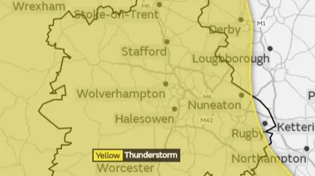 Area covered by thunderstorms warning