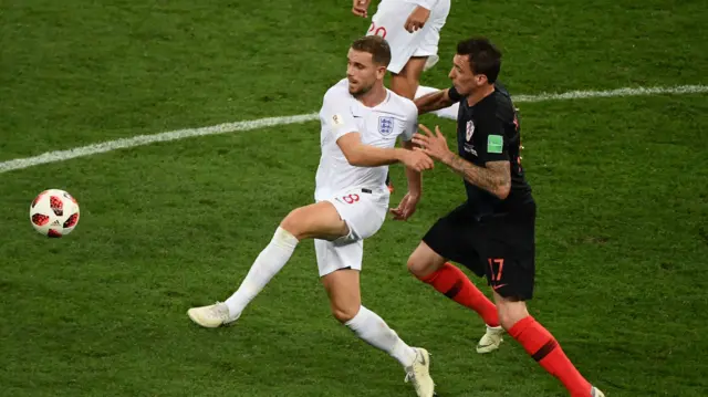 Jordan Henderson holds off Croatia's Mario Mandzukic