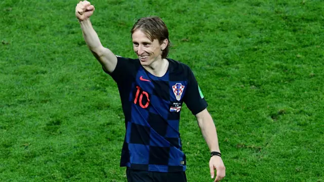 Luka Modric celebrates Croatia's victory over England in the World Cup semi-final