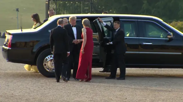 Theresa May greets Donald Trump