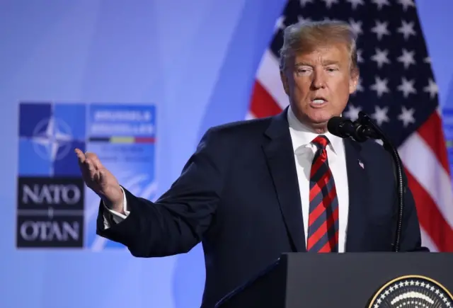 President Donald Trump speaks to the media at a press conference on the second day of the 2018 NATO Summit on July 12, 2018 in Brussels, Belgium