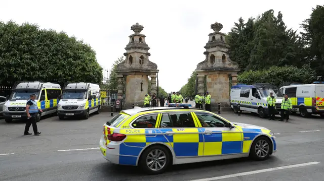 Police outside the entrance to Blenheim Palace