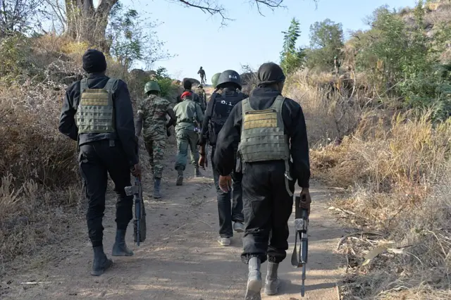 Cameroon's army forces patrol on February 16, 2015 near the village of Mabass, northern Cameroon.