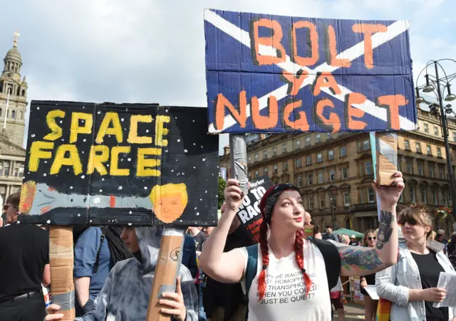 Anti-Trump placards in Glasgow