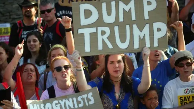 Protesters with banners.