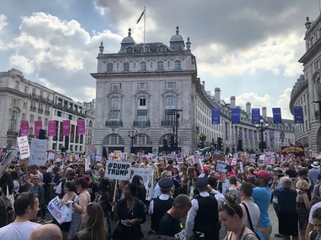 Protesters in Piccadilly Circus