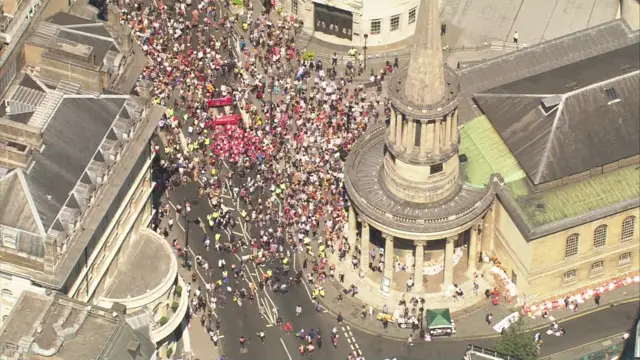 Protesters outside the BBC