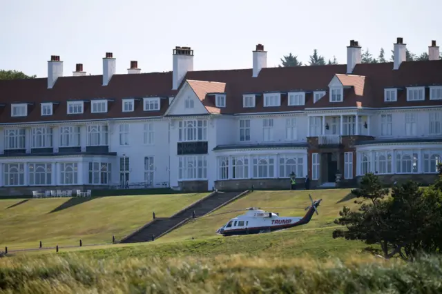 Trump helicopter outside Trump Turnberry