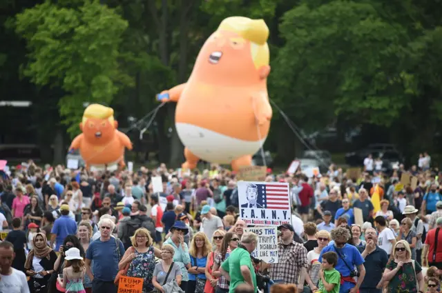 Trump baby balloons in Edinburgh's Meadows