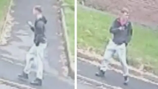 Two images of a man police want to speak to