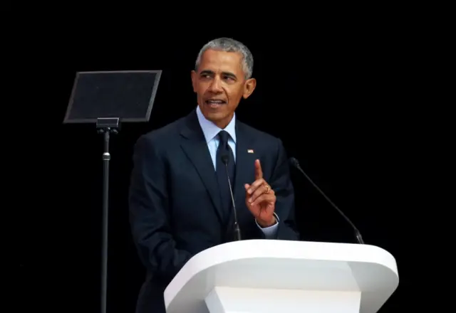 Former U.S. President Barack Obama delivers the 16th Nelson Mandela annual lecture, marking the centenary of the anti-apartheid leader"s birth, in Johannesburg, South Africa July 17, 2018.