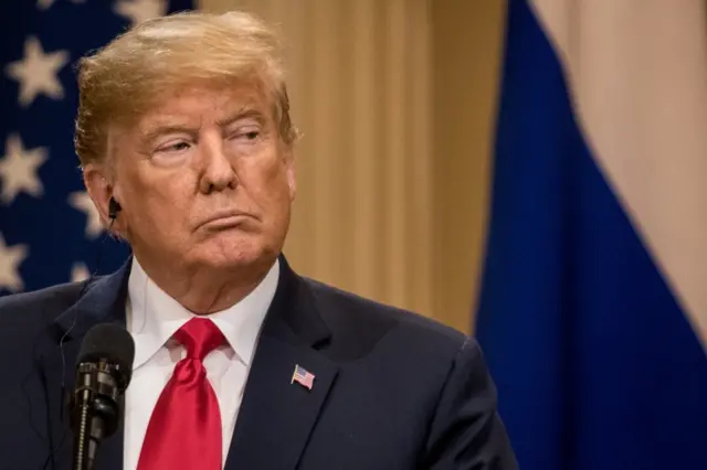 President Donald Trump answers questions about the 2016 U.S Election collusion during a joint press conference with Russian President Vladimir Putin after their summit on July 16, 2018 in Helsinki, Finland