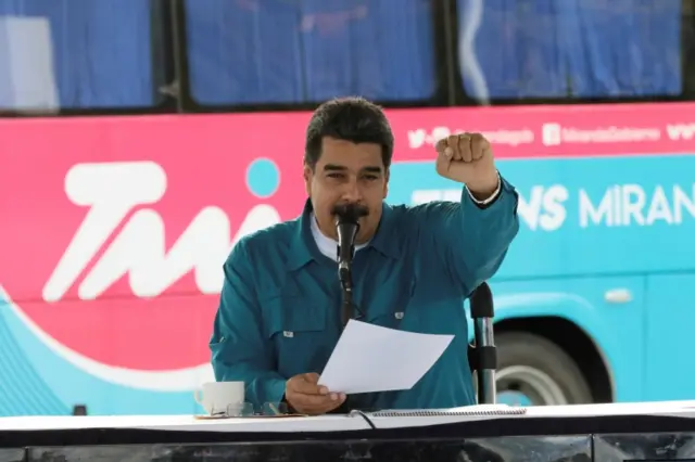 Nicolas Maduro gestures as he speaks during the inauguration of a public transportation route in Caracas, Venezuela June 19, 201