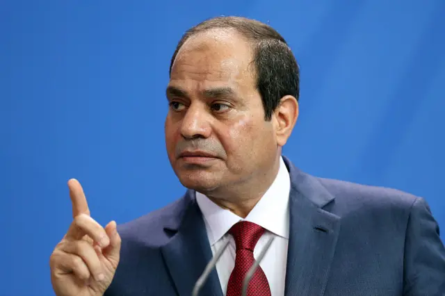 Egyptian President Abdel Fattah el-Sisi speaks during a news conference with German Chancellor Angela Merkel (unseen) on June 3, 2015 in Berlin, Germany.