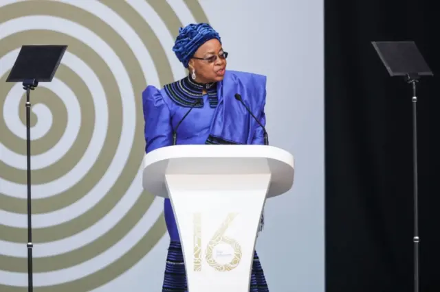 Graca Machel, widow of former South African president and global icon Nelson Mandela, speacks during the 2018 Nelson Mandela Annual Lecture at the Wanderers cricket stadium in Johannesburg on July 17, 2018.