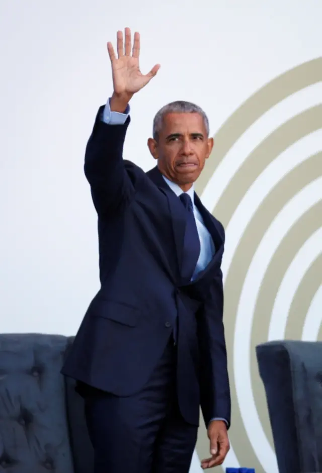 President Barack Obama arrives to deliver the 16th Nelson Mandela annual lecture, marking the centenary of the anti-apartheid leaderÃ•s birth, in Johannesburg, South Africa July 17, 2018.