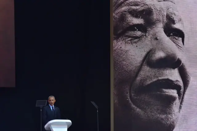 Barack Obama giving Mandela lecture