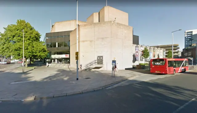 Bus stop next to the Theatre Royal in Plymouth