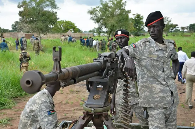 South Sudanese SPLA soldiers are pictured in Pageri in Eastern Equatoria state on August 20, 2015