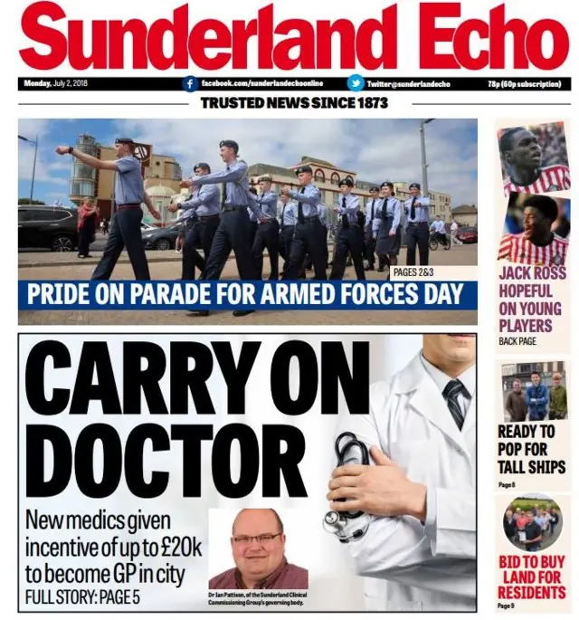 Sunderland Echo front page