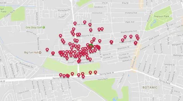 Map of affected properties