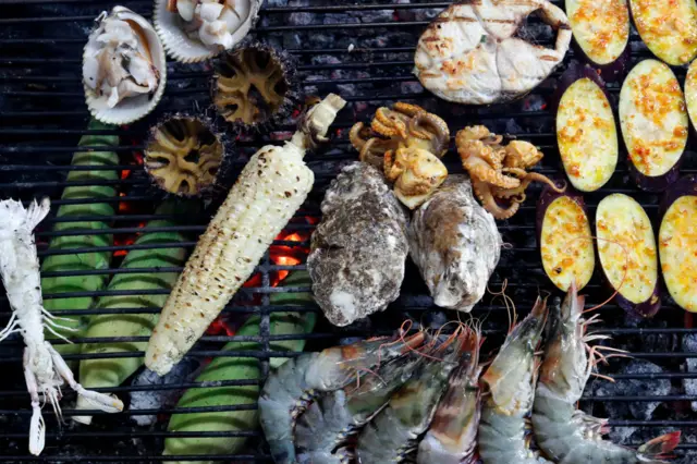 Seafood on a barbecue