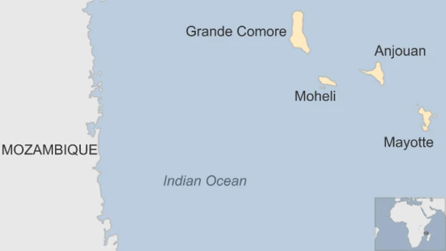 A map showing the four main islands of the Comoros archipelago