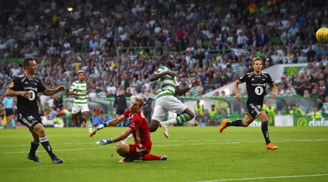 Odsonne Edouard chips in the third goal for Celtic