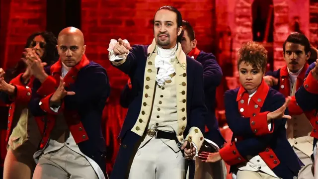 Lin-Manuel Miranda with other members of Hamilton's original cast